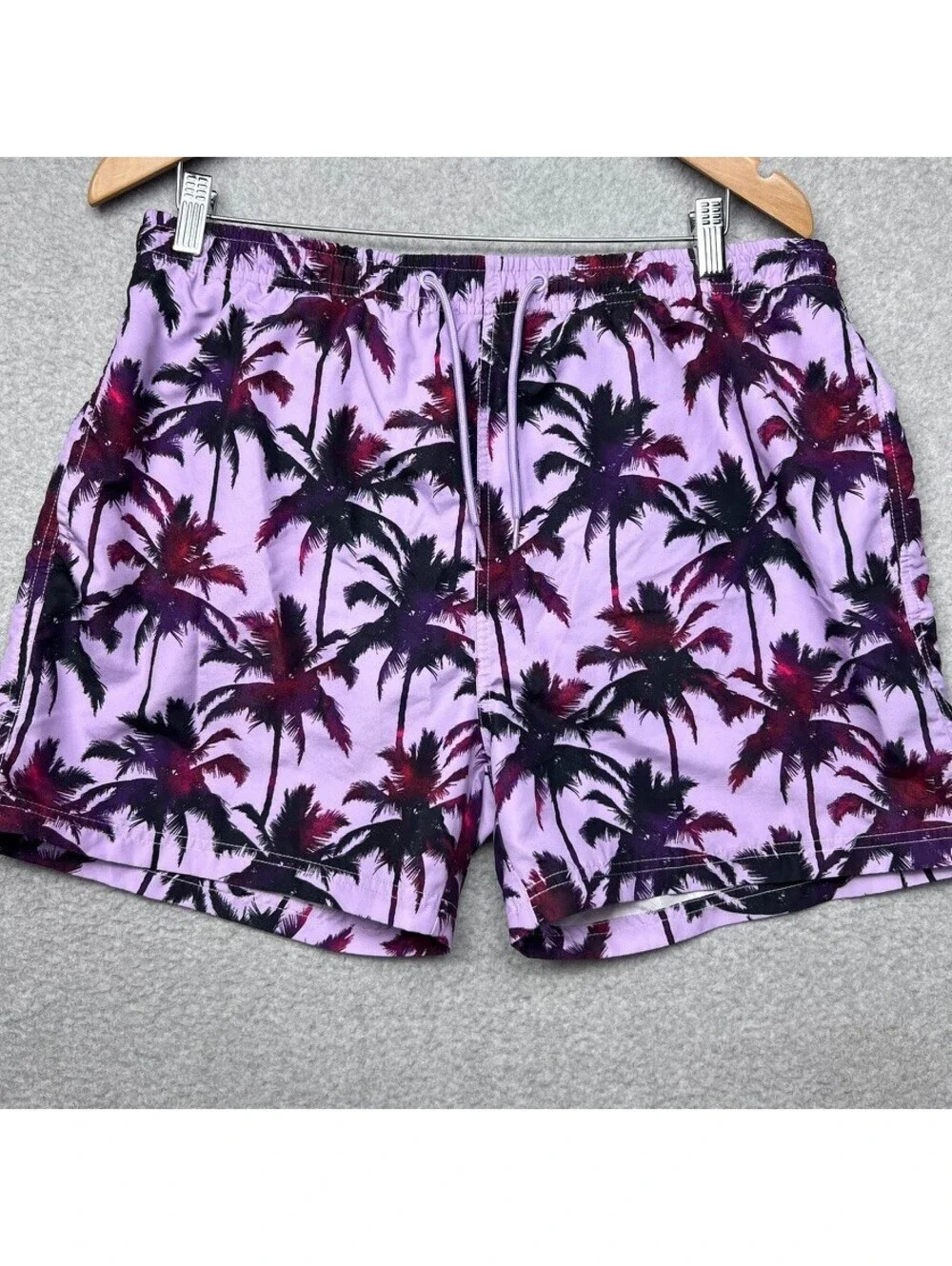 Primark Mens Purple Palm Tree Swim Trunks Board Shorts XL Beach Y2K Surf Vaca